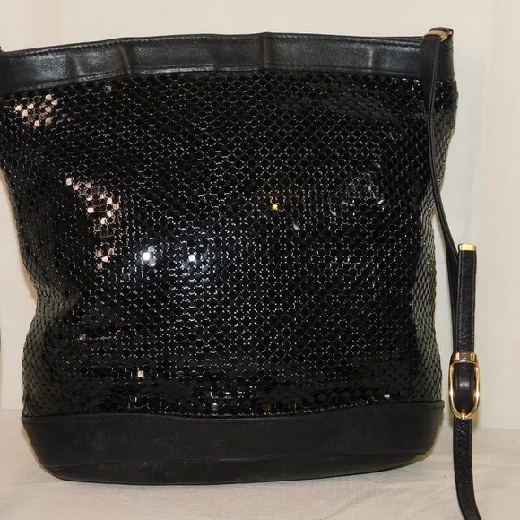 Vintage Whiting & Davis Black Metal Mesh Crossbody Evening Bag Purse - Picture 4 of 10